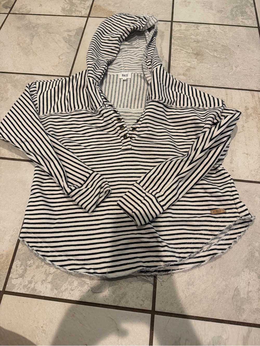 BKE Black and White Striped Hooded Henley